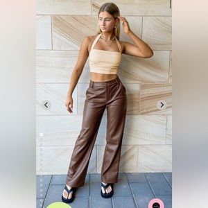 Cool Shade PU Pants Brown